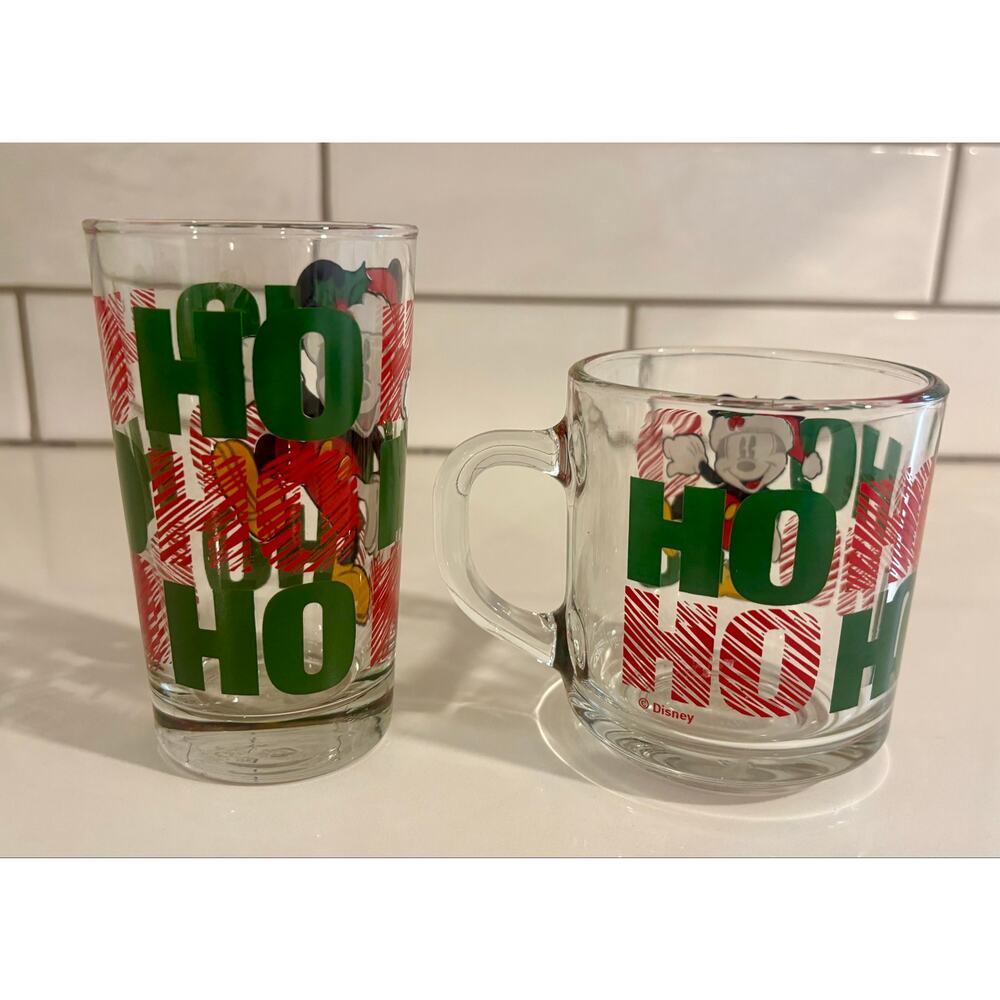 Pair of Anchor Hocking Disney Mickey Mouse Christmas Glasses
